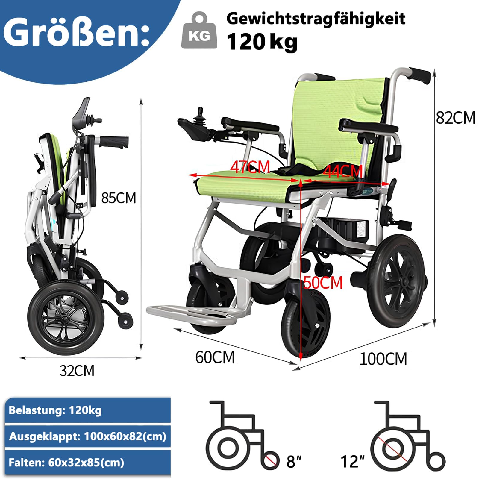 AMITD Elektrischer Rollstuhl Faltbar Leicht Luftfahrt-Zertifizierung, Elektrorollstuhl - 15 kg 20 km 400 W bis 120 kg, mit Doppelsteuerung 2 Li‑Akkus Intelligente Bremse, für Indoor & Outdoor Reise