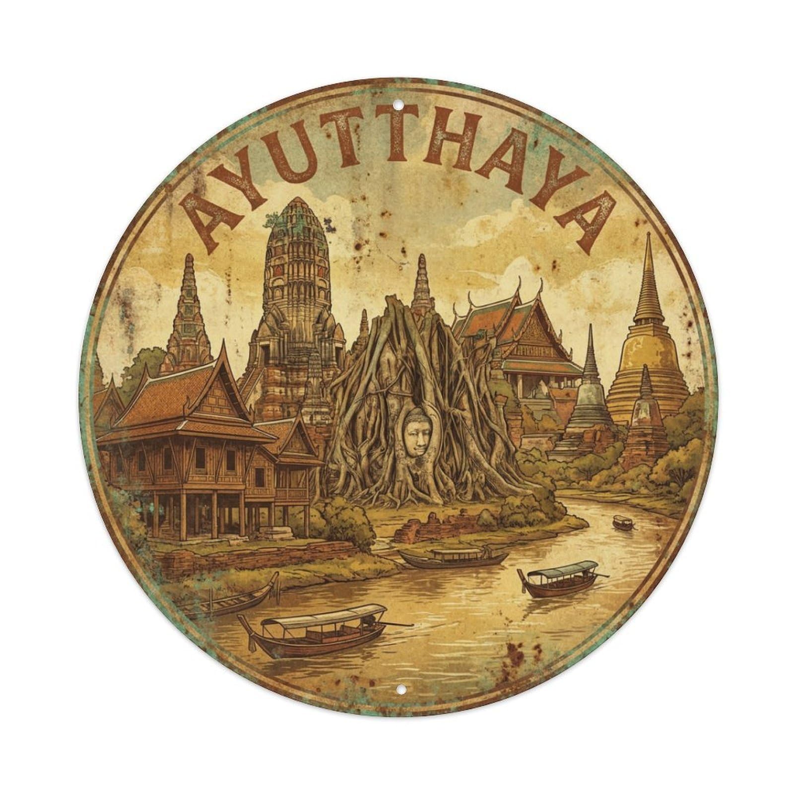 Travel Vintage Thailand Ayutthaya Metal Tin Sign