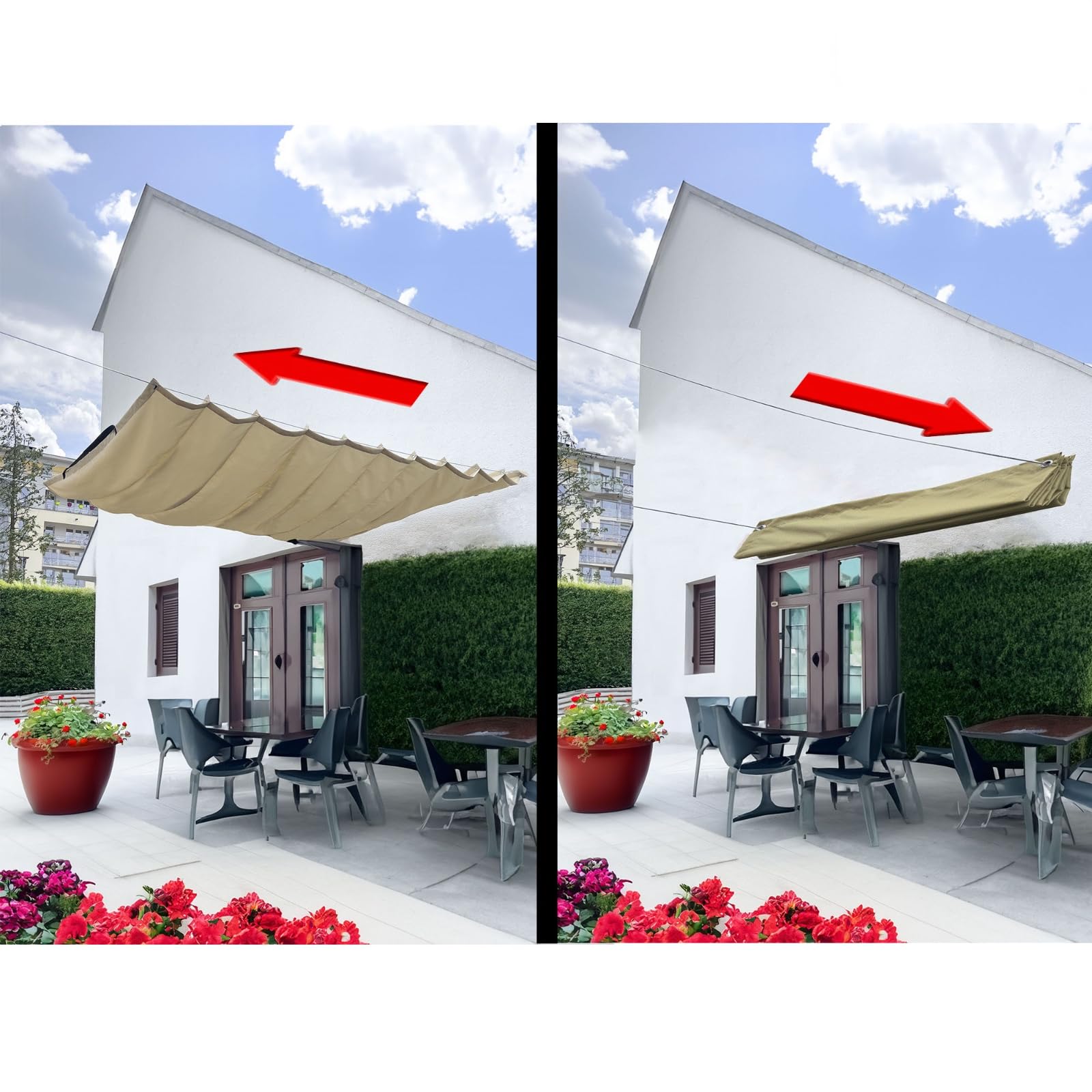 Sonnensegel einziehbares Sonnensegel Pergola Markise Wasserdicht Sonnenschutz Garten verstellbar 100% Schutz vor UV-Strahlungen (B:150cm L:500cm, Beige)