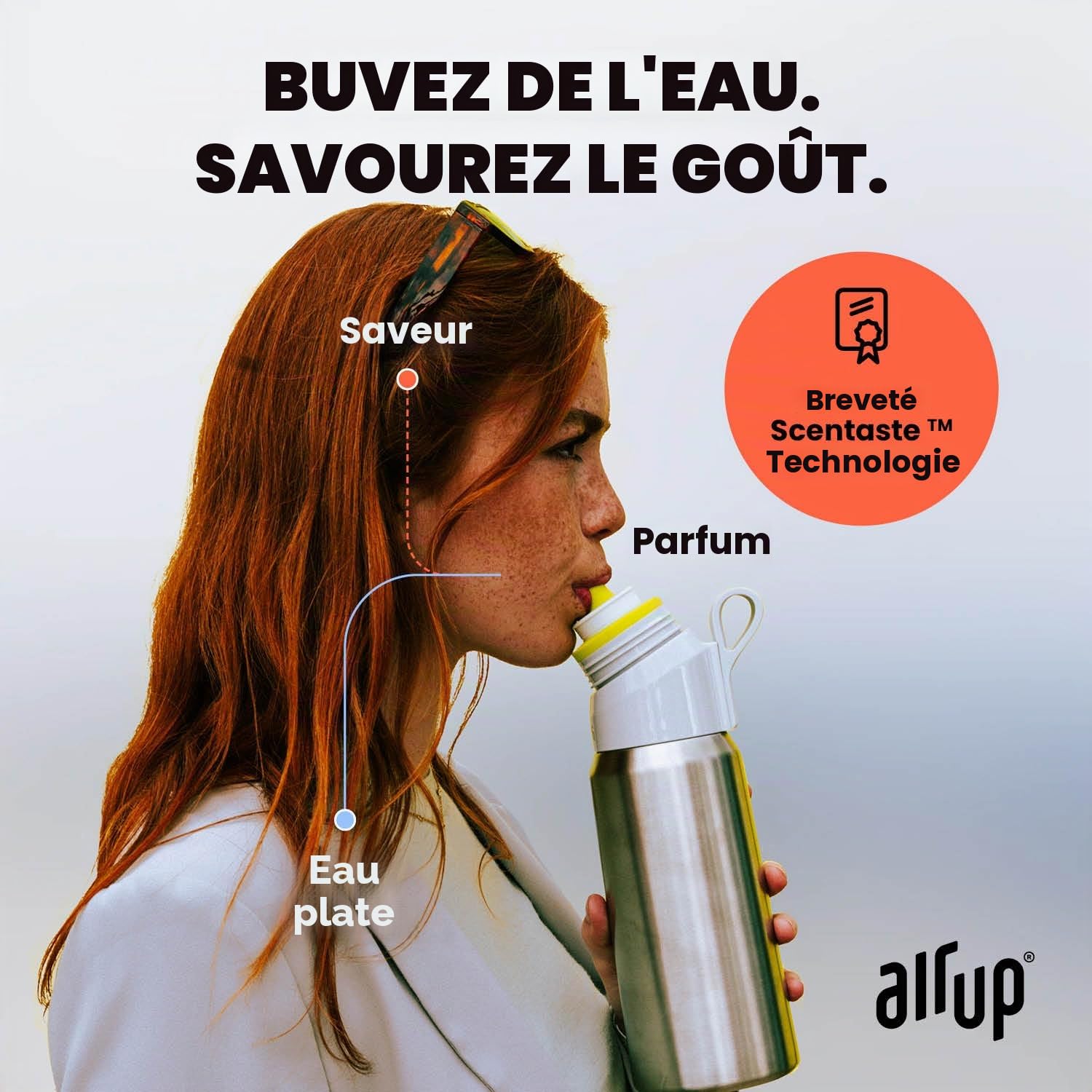 air up® Bouteille d'eau (473 ml) en acier noir + 3 capsules de cola | Capsules de saveur sans sucre et bouteilles d'eau avec paille | Bouteille d'eau aromatisée