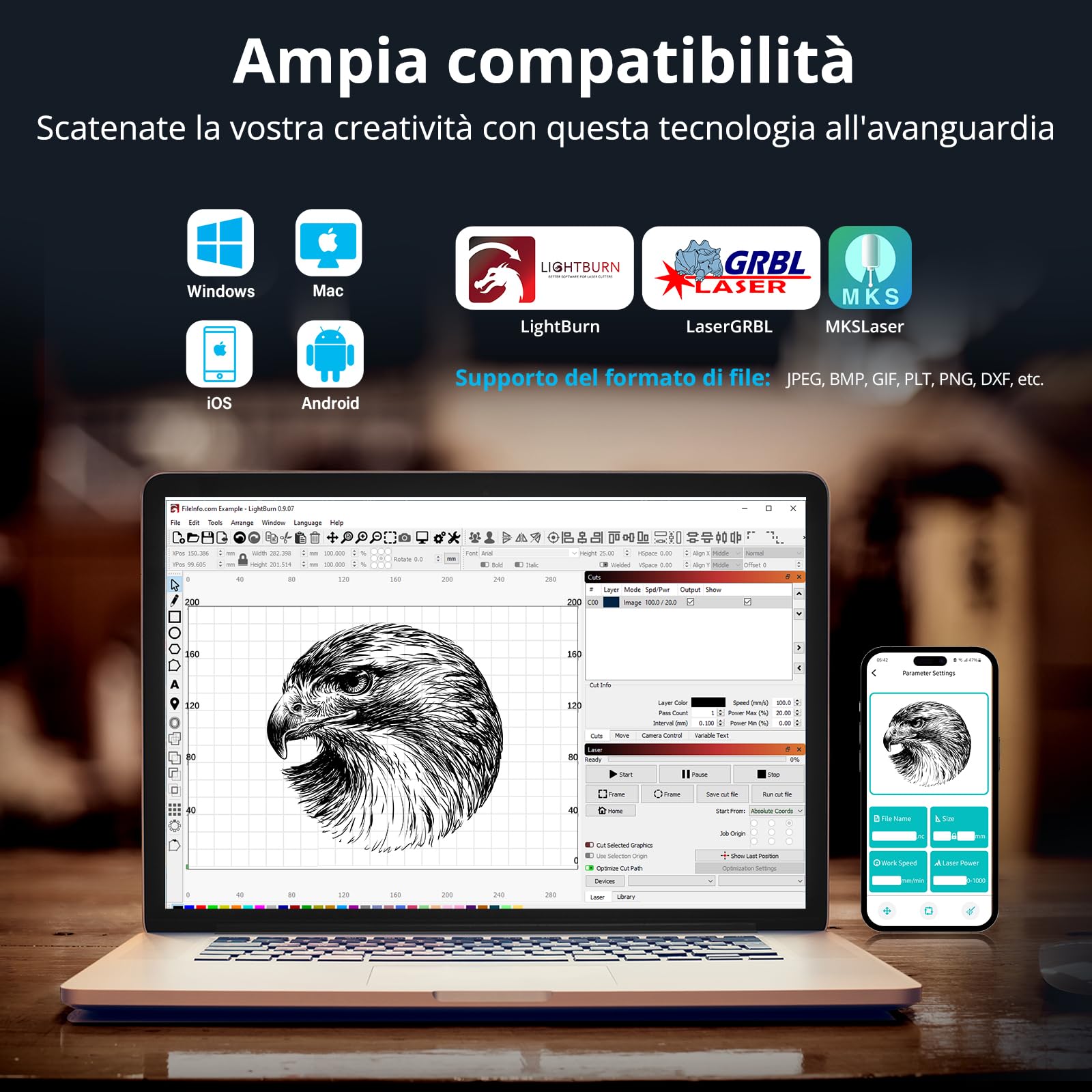 X3Pro Incisore Laser con Kit di Assistenza ad Aria - Taglio Laser 10W per Metallo e Legno, Laser Engraver con Stop di Emergenza, Rilevamento Fiamma e Giroscopio, Area di Lavoro 410 x 400mm