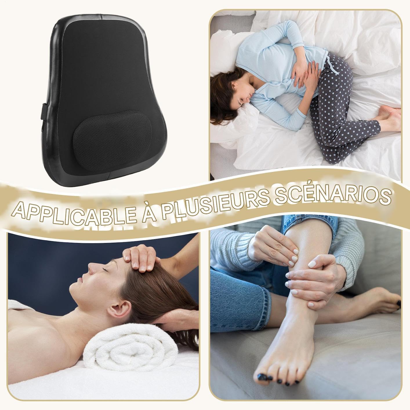 Máquina de masaje de espalda | Cojín de masaje para espalda con calor | Cojín lumbar eléctrico inalámbrico para recuperación deportiva de coche en casa
