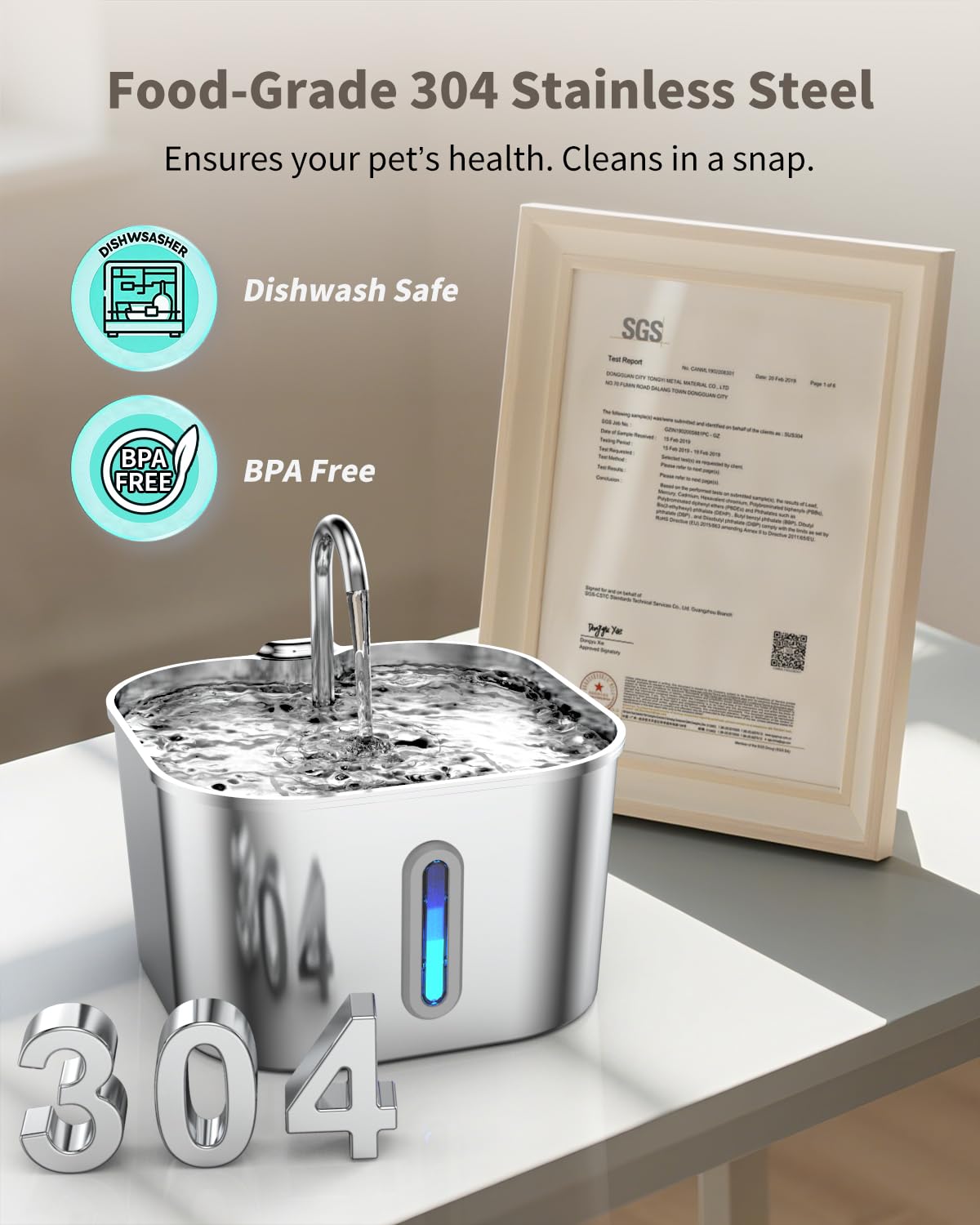 Fuente de agua para gatos de acero inoxidable, 74 onzas/2.2 L fuente para gatos con bomba silenciosa, dispensador automático de agua para mascotas, ideal para hogares con múltiples mascotas, agua