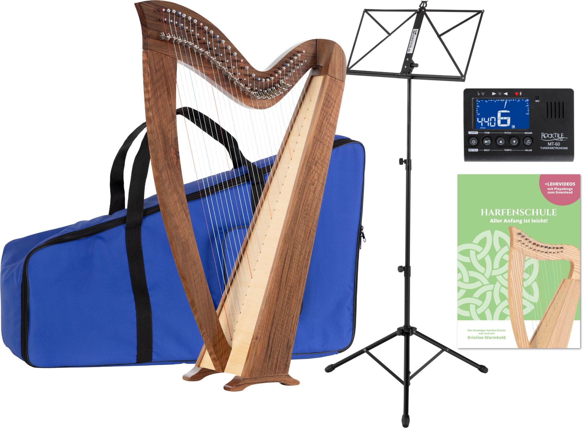Classic Cantabile H-29 WN Harpe Celtique 29 cordes mécanique à demi-ton accord Mi bémol majeur housse école pupitre accordeur 2 clés d'accord 101 cm