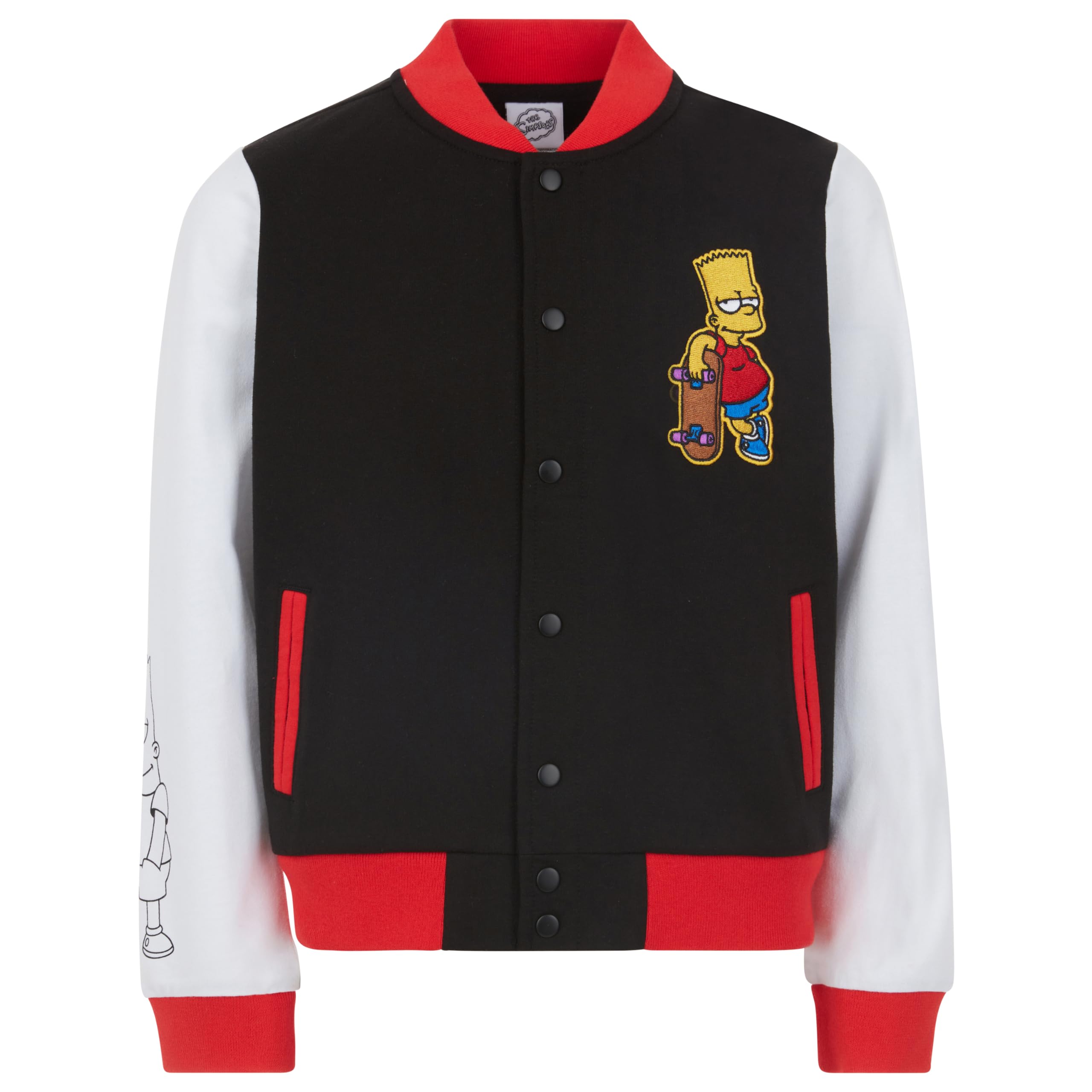The Simpsons Bart Simpson French Terry Button Up Varsity Bomber Jacket Little To Big Kid Bambini e Ragazzi
