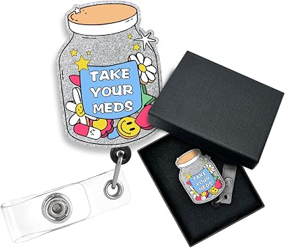 Take Your Meds Funny Pharmacy Pharmacist Retractable Badge Reel with Alligator Clip, for Nurse Doctor ICU ER Nursing Student Teacher Doctor RN LPN Nursing Work Supplies