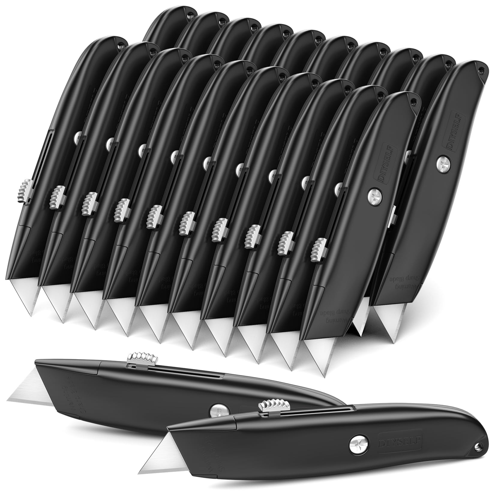 DIYSELF 20 Pack Utility Knife, Comfortable Grip Box Cutter Retractable