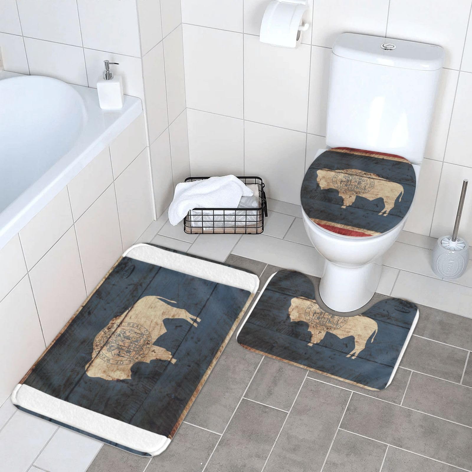 Tapis de salle de bain Wyoming en flanelle durable et contour de toilette profilé
