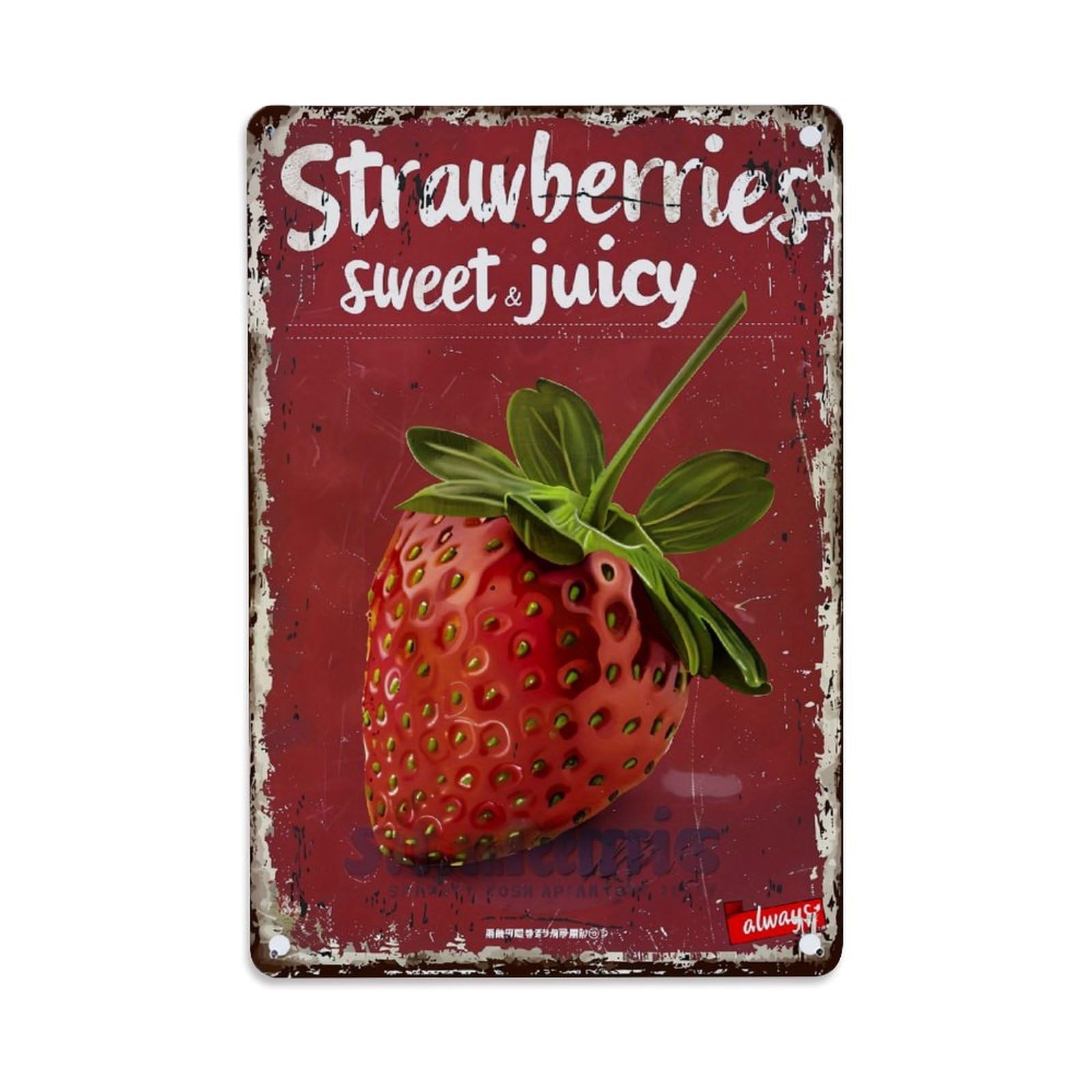 Jdyaojiesheng Vintage Strawberry Sweet Juicy Always Fresh Tin Sign Retro Metal Wall Decor Metal Poster, Home Bar Garage Farmhouse Cafe Wall Art Decoration 8X12inches
