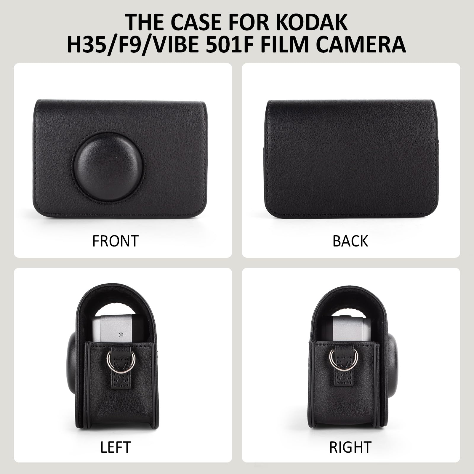 Custodia protettiva compatibile con la fotocamera a pellicola KODAK H35/H35N/F9/VIBE 501F, borsa per il trasporto in pelle PU e custodia per la conservazione della pellicola - Nero