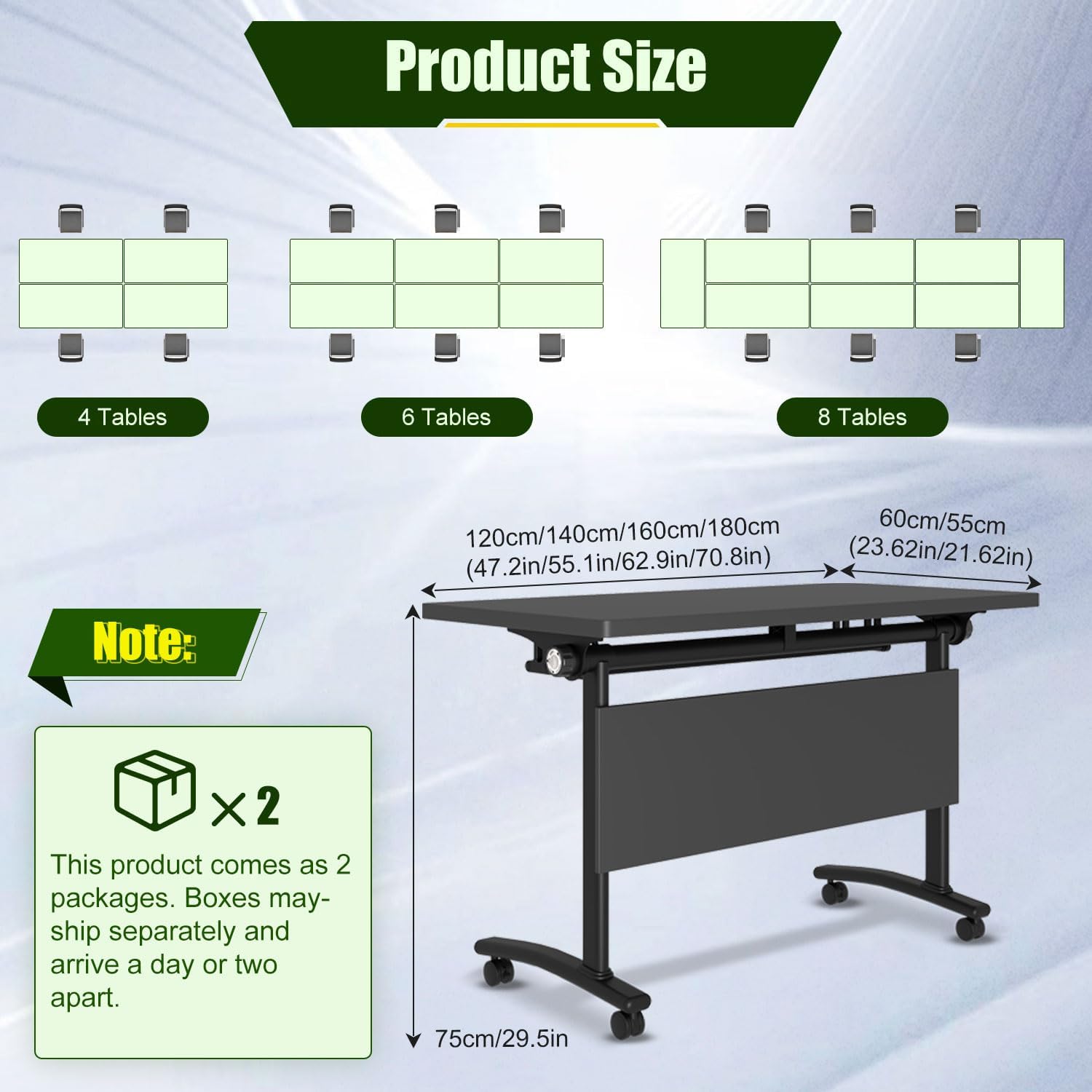Conference Table,Modern Folding Conference Room Tables,Flip Top Mobile Meeting Table with Wheels,Convertible Seminar Room Tables,Modular Stackable Training Table for Office Classroom (8, E, 70.8in)