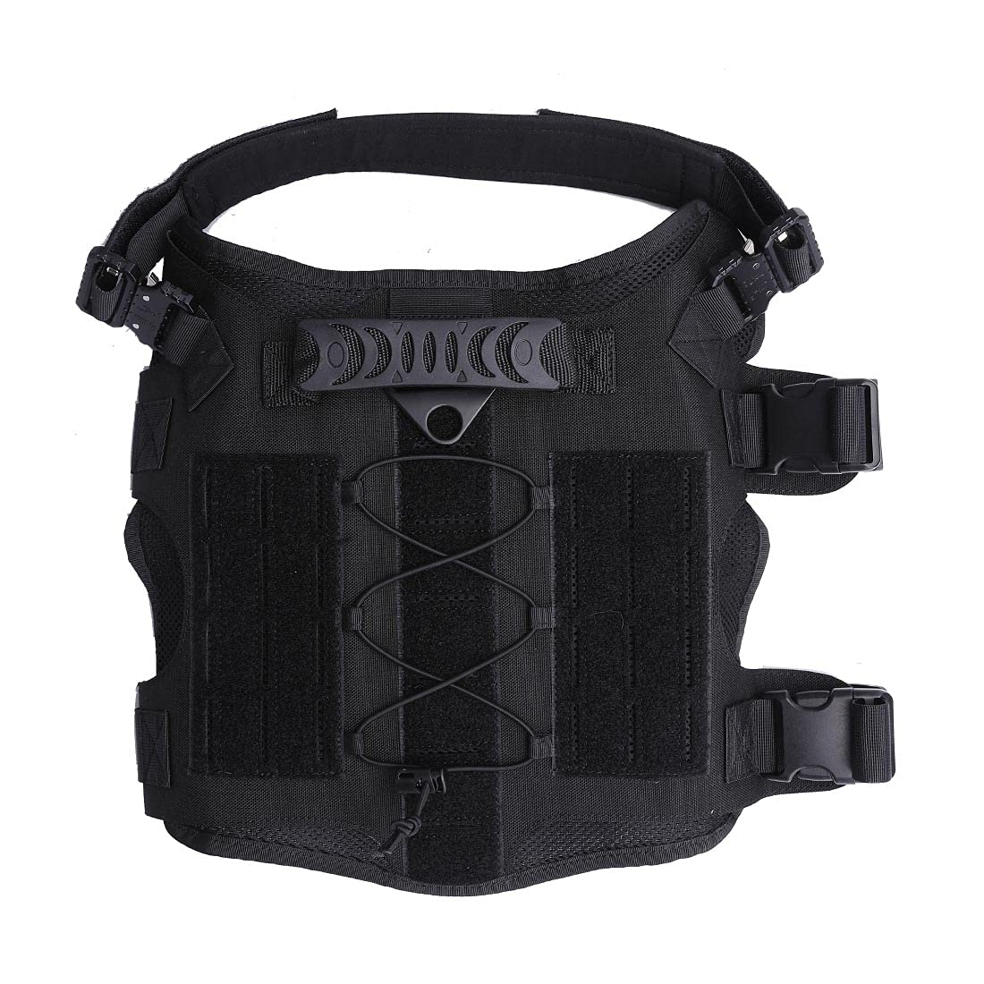 Taktisch Hundegeschirr & Hundeleine Molle Hundeweste Verstellbar Gepolstert Atmungsaktiv Brustgeschirr für mittelgroße, große Hunde Outdoor Wandern (Schwarz, M)