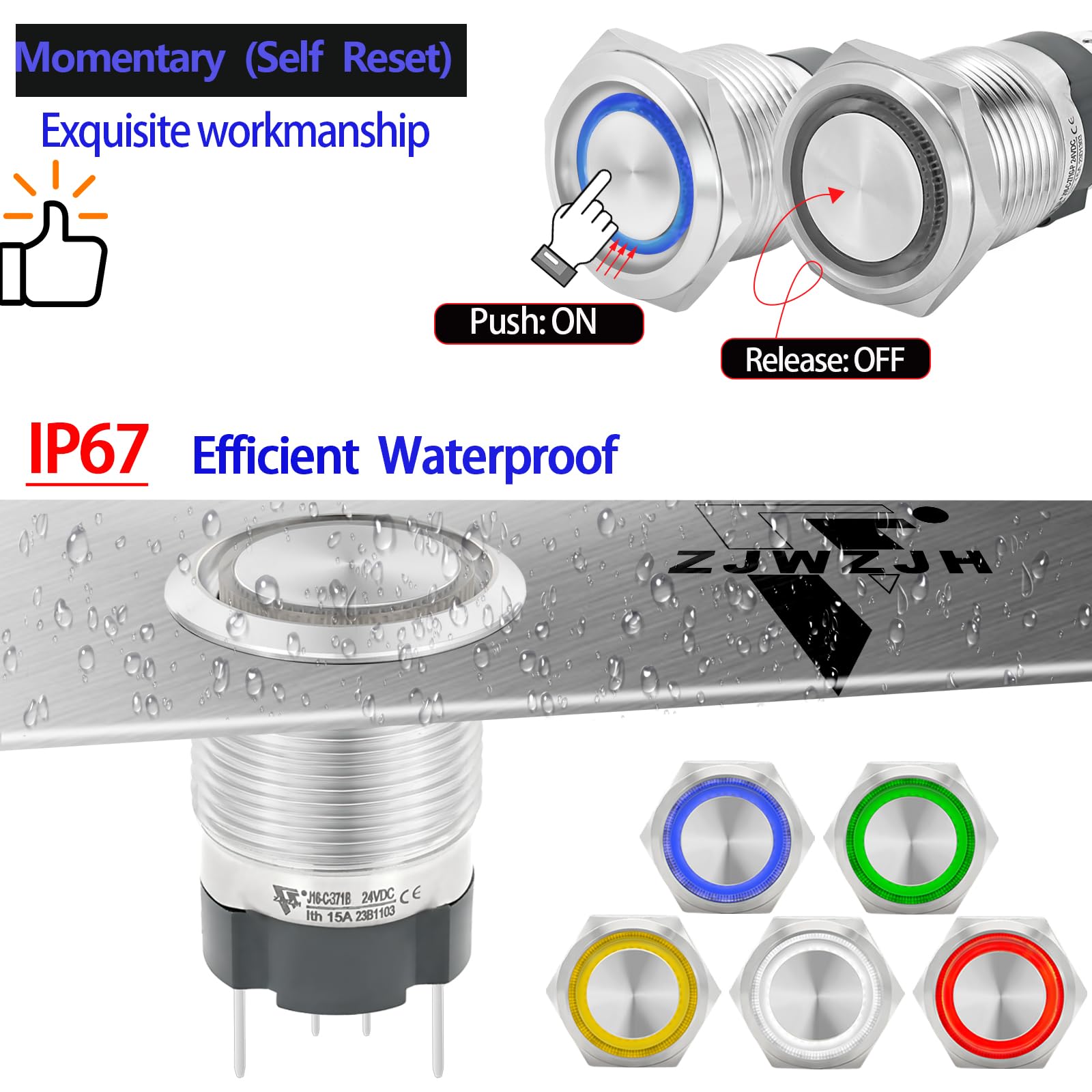 Snapklik.com : ZJWZJH 15 Amp Push Button Switch 16mm 5/8