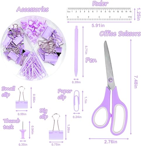 Miniatura 3 de EOOUT Juego de 9 accesorios de escritorio morados, juego de suministros de oficina, grapadora y dispensador de cinta para mujeres con grapadora,