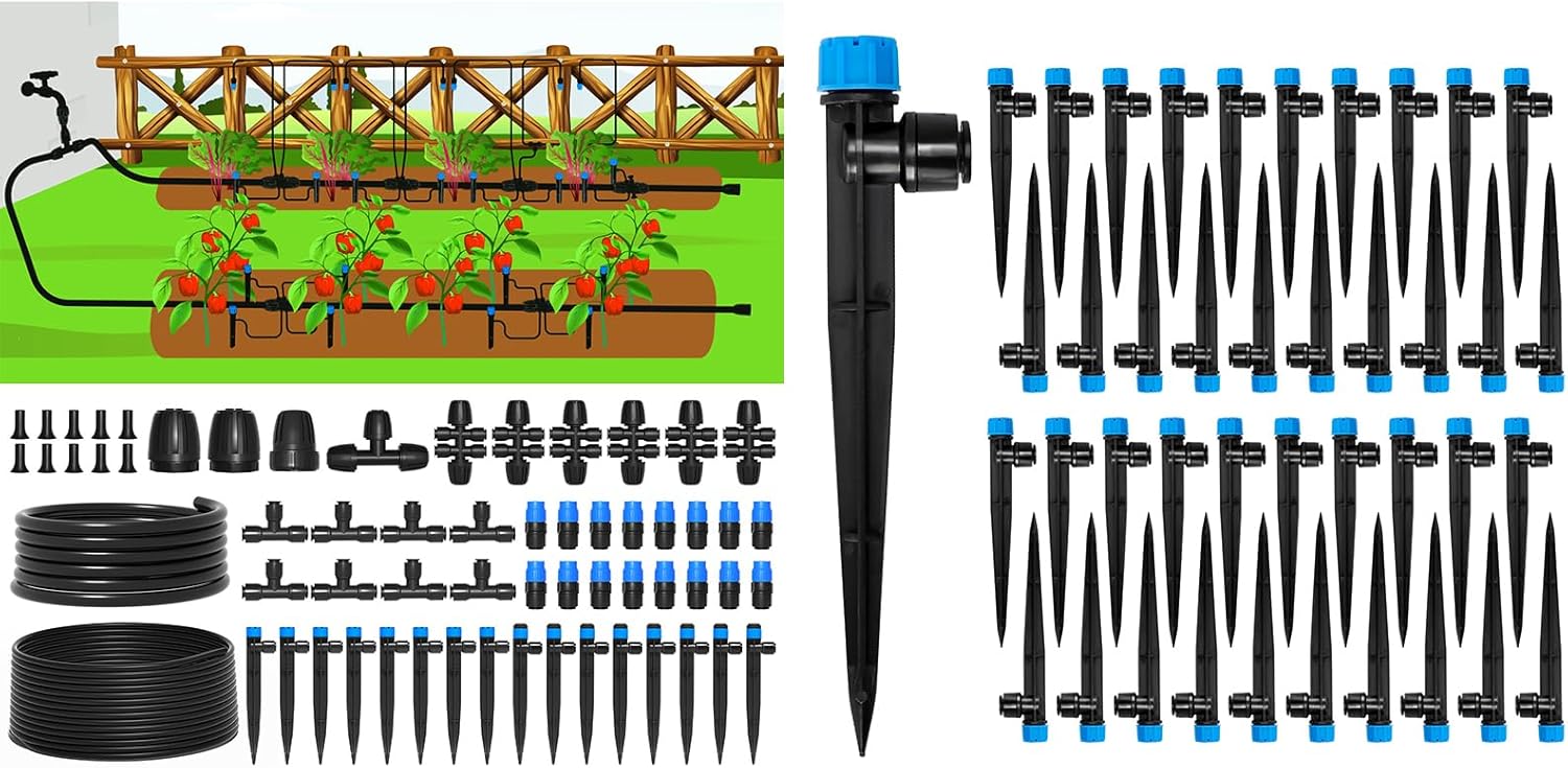 The Bundle of MIXC 230FT Quick-Connect Drip Irrigation System Kit and MIXC Quick Connector Drip Emitter Stream for 1/4" Tubing 40 Pack