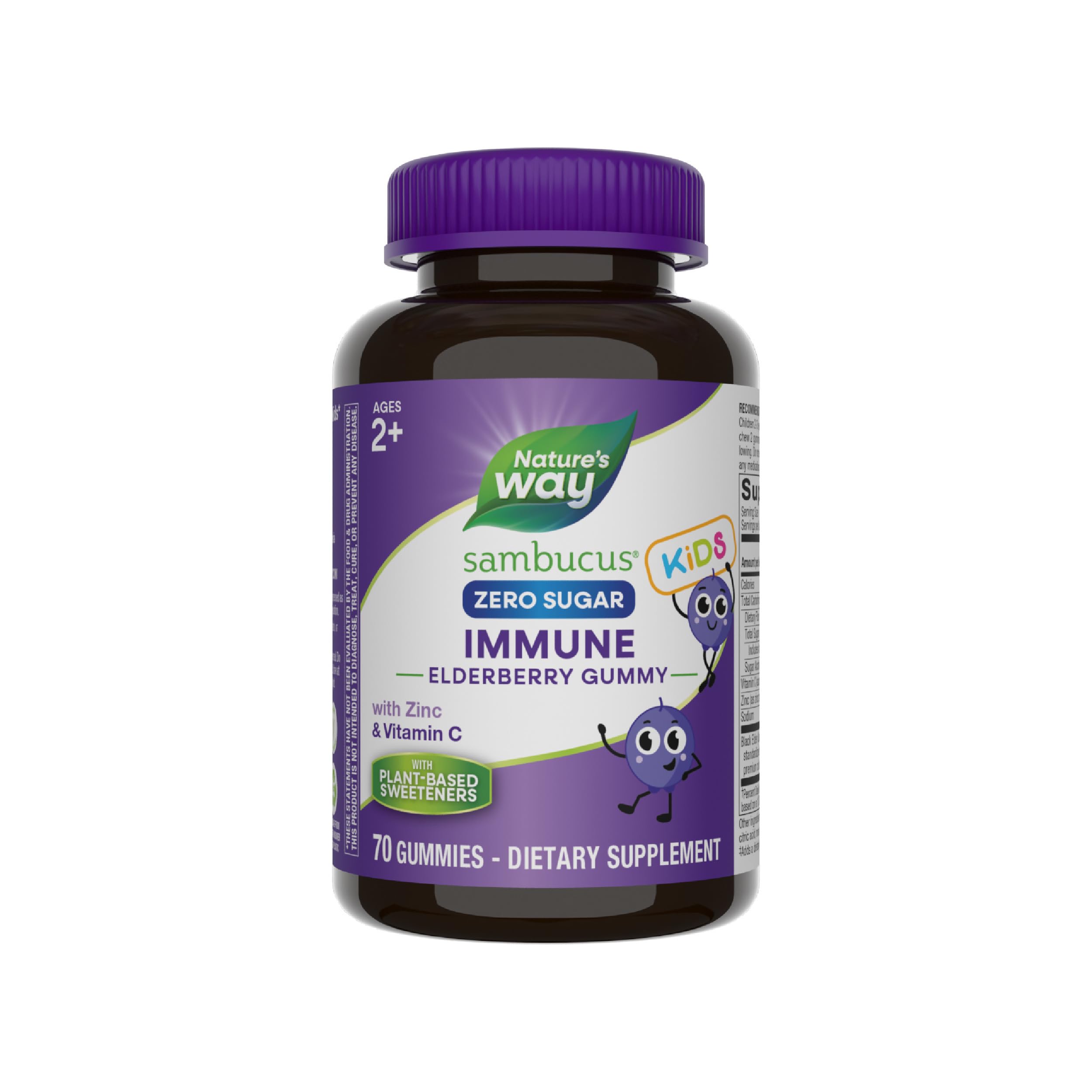 Nature's WaySambucus Zero Sugar Elderberry Immune Gummies for Kids, Immune Support*, with Vitamin C, Zinc, Black Elderberry Extract, 70 Count
