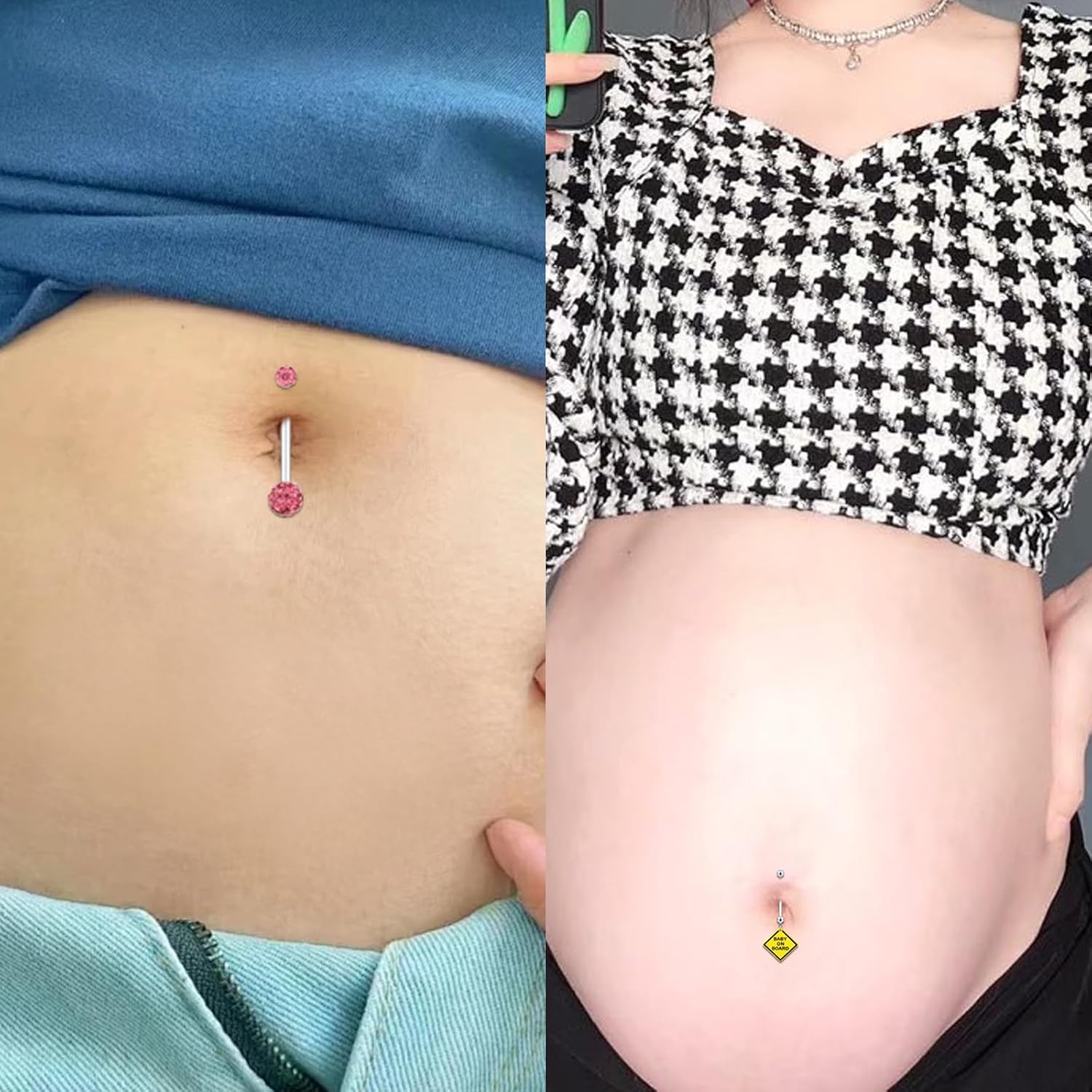 12pcs Pregnancy Belly Button Ring 14G 1.6MM Flexible Clear Acrylic Personalized Dangle Belly Piercing Pregnancy Maternity Belly Rings Length 38mm