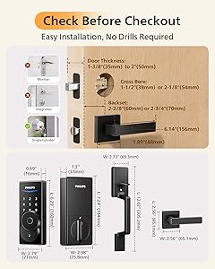 Philips WiFi Smart Keyless Entry Door Lock Deadbolt With Handle Set, Built-in WiFi, App Remote & Voice Control, Fingerprint Smart Lock For Front Door, Touchscreen Keypad Front Door Lock Set, Auto Lock