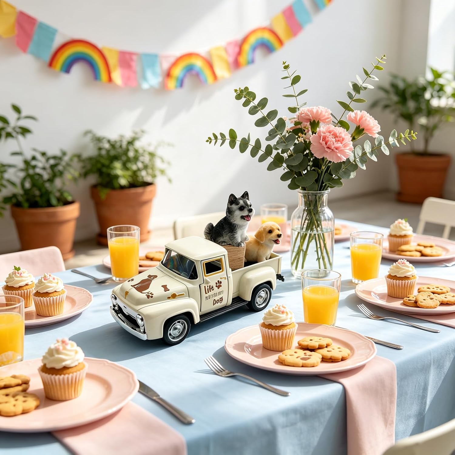 Metal Animal Toy Car Decorative Item Miniature Dog and Vehicle Ornament for Home Pet Lover Desktop Decoration Collectible