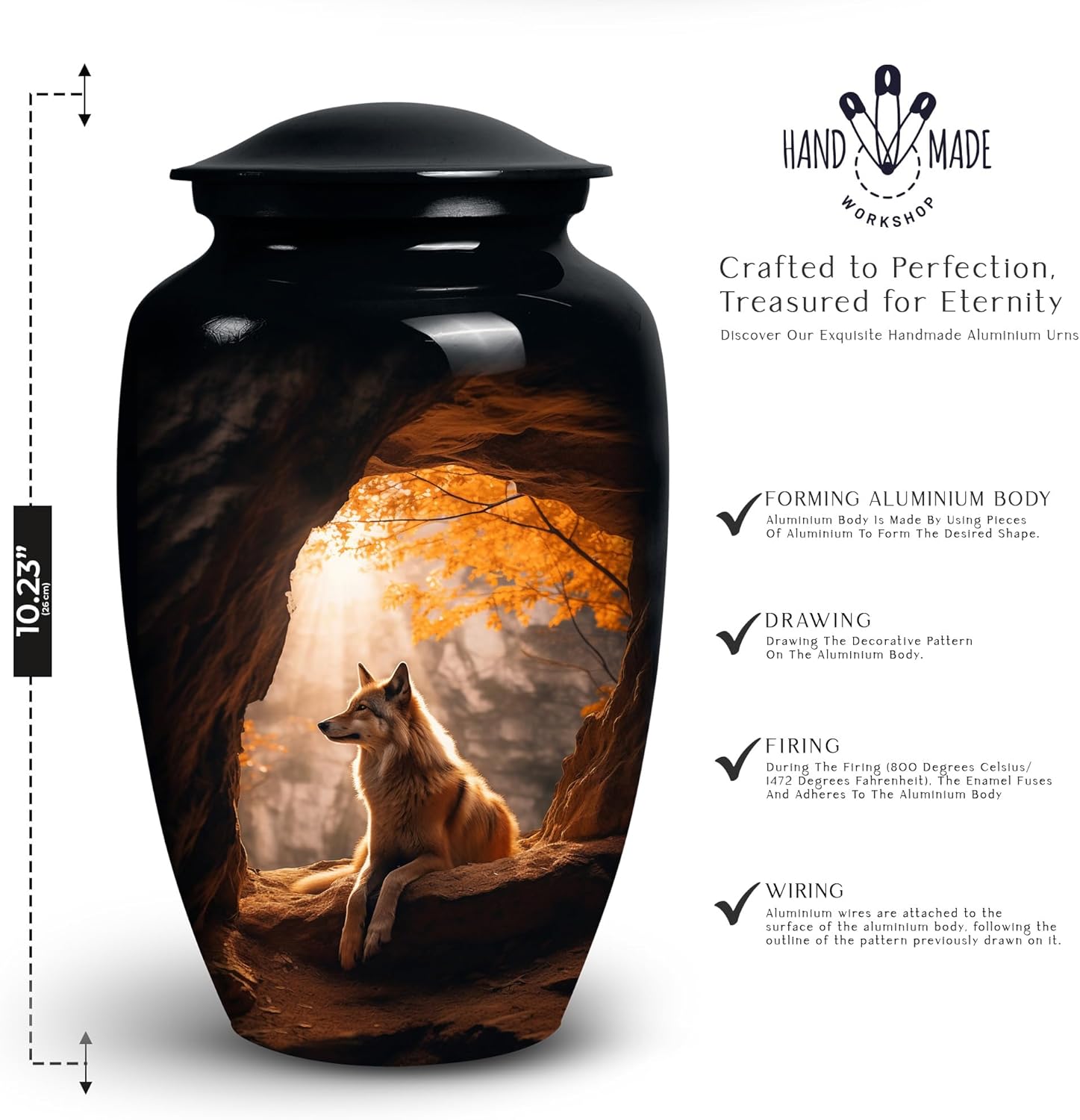 Combo of 10" Large Urn & 3" Keepsake Wolf Natural Environment Urn - Cremation Urns for Ashes for Women & Men - Keepsake Urns for Human Ashes - Matching Urn - Keepsake Urns for Human Ashes