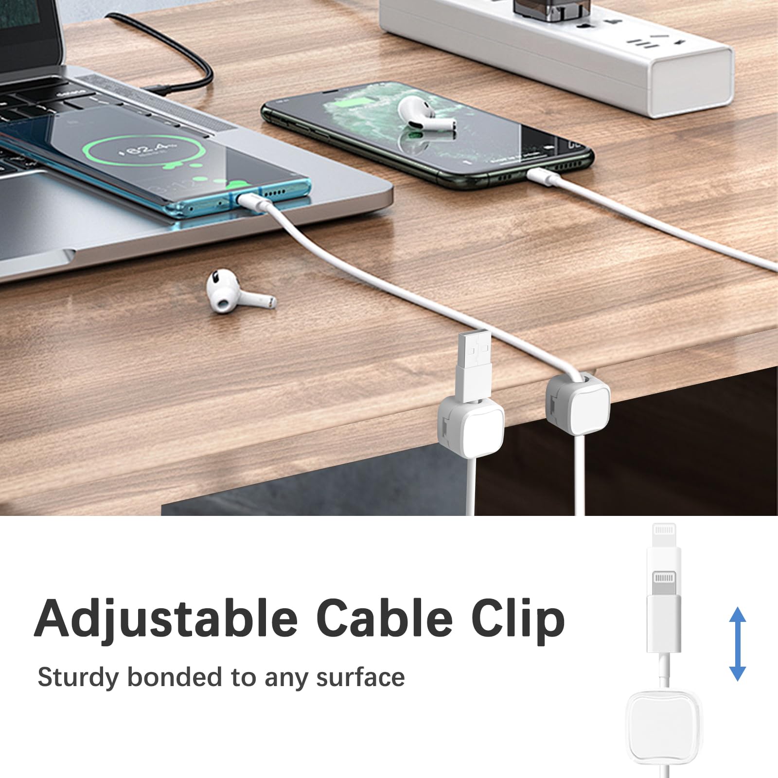 Clip Fermacavi Magnetiche Autoadesive, 6 Pezzi, Organizer Per Cavi Da Scrivania, Bianco - 2