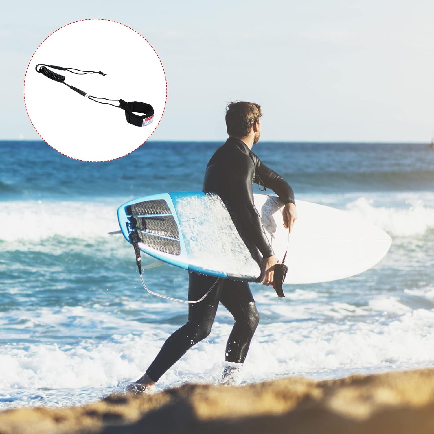 PATIKIL Surfboard Leash, Coiled Leashes with Plug Wrist String Rope for Body Board Paddle Board