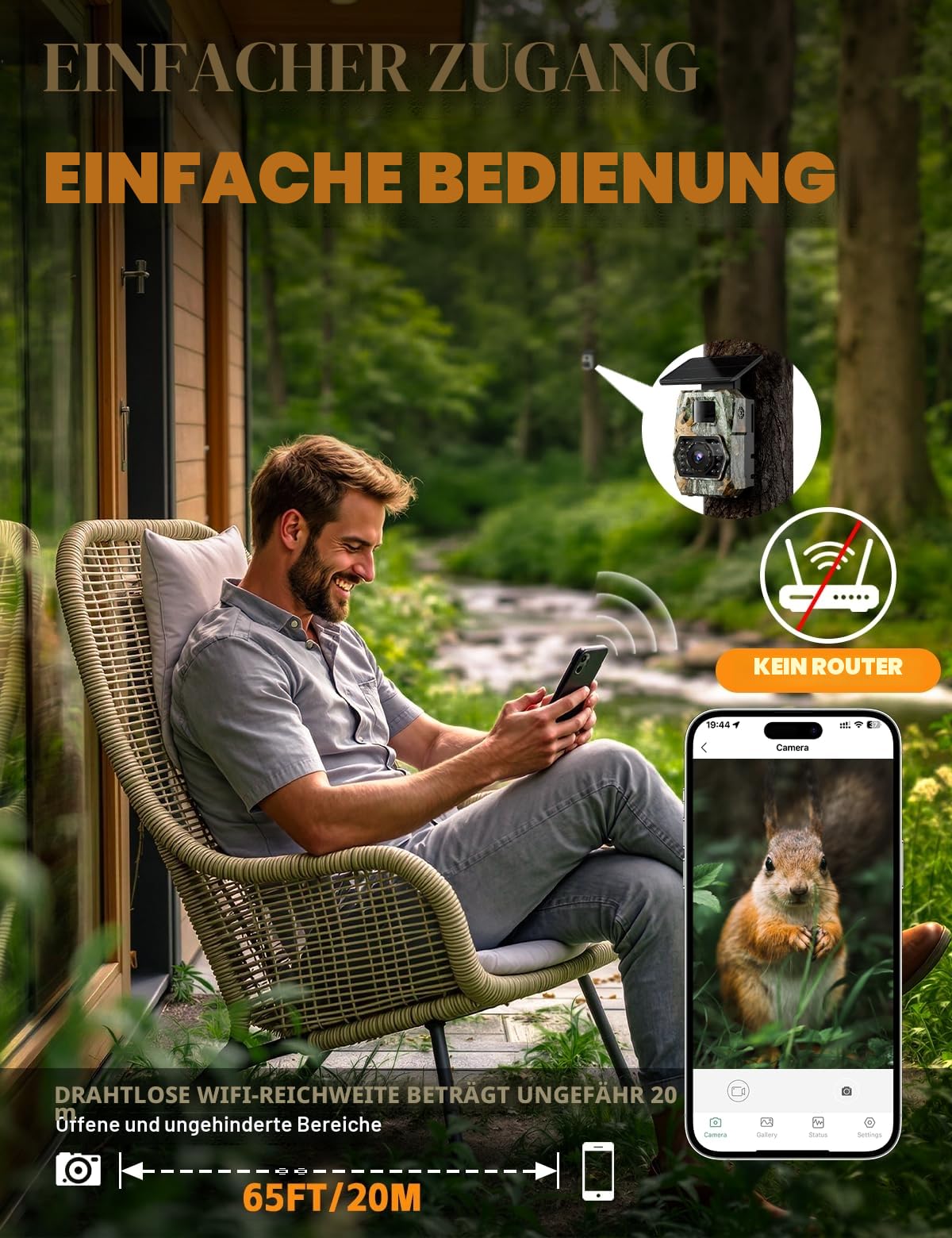 Wildkamera mit Handyübertragung App, 4K 60MP HD Solar WLAN Wildkamera, 5200mAH Akku, Wildtierkamera mit Bewegungsmelder Nachtsicht, 850 nm LED, 0,1s Auslösezeit mit 32GB Speicherkarte,IP66 Wasserdicht