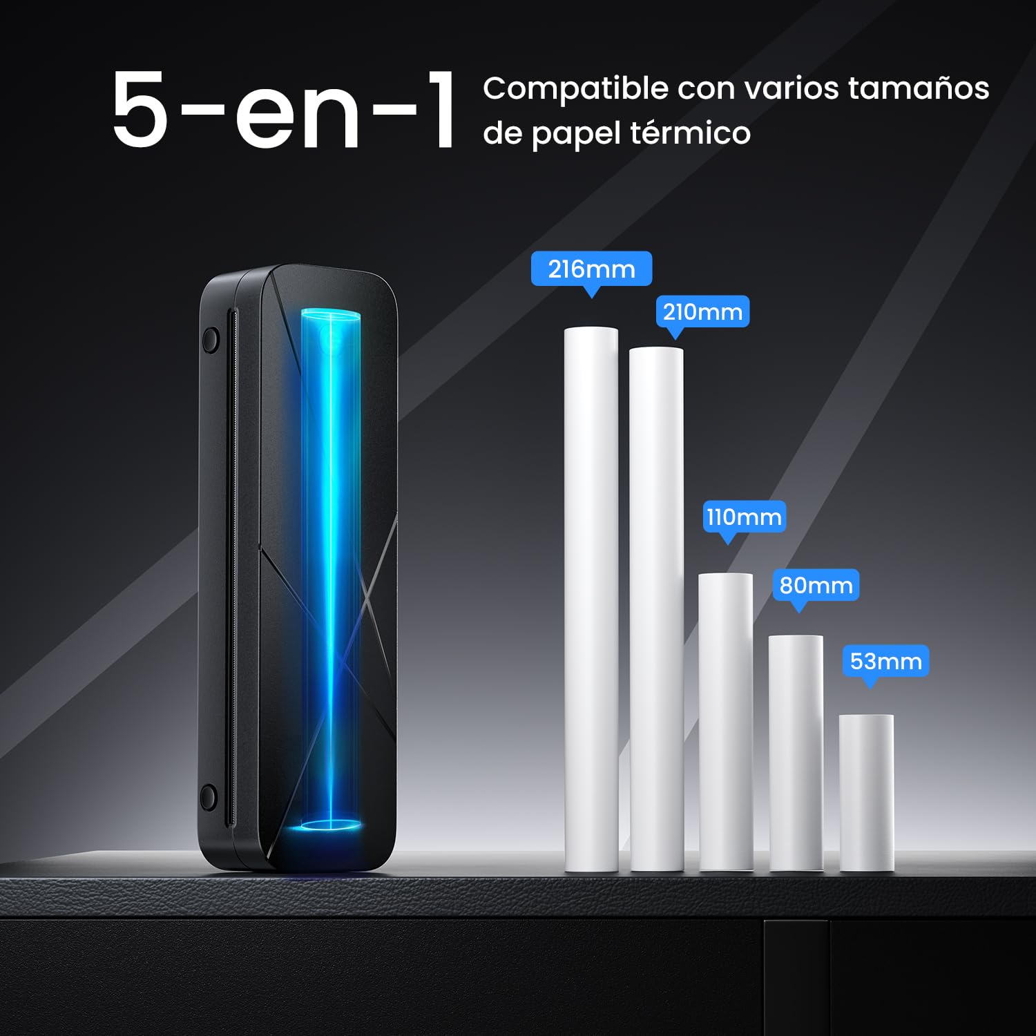 TATTMUSE Impresora Térmica A4 Portátil para Viajes, 300DPI, Negro | Bluetooth y USB-C, 5 formatos (53-216mm), 690g, sin tinta, app. Ideal para coche, oficina y viajes.