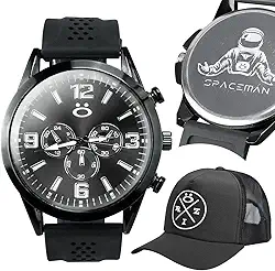 Relogio Masculino Preto Analogico Esportivo Silicone Conforto + Bone Redinha Ajustavel Qualidade Premium Casual Social Kit Presente Moderno Minimalista