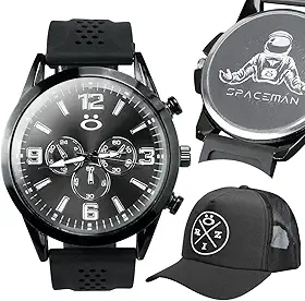 Relogio Masculino Preto Analogico Esportivo Silicone Conforto + Bone Redinha Ajustavel Qualidade Premium Casual Social Kit Presente Moderno Minimalista