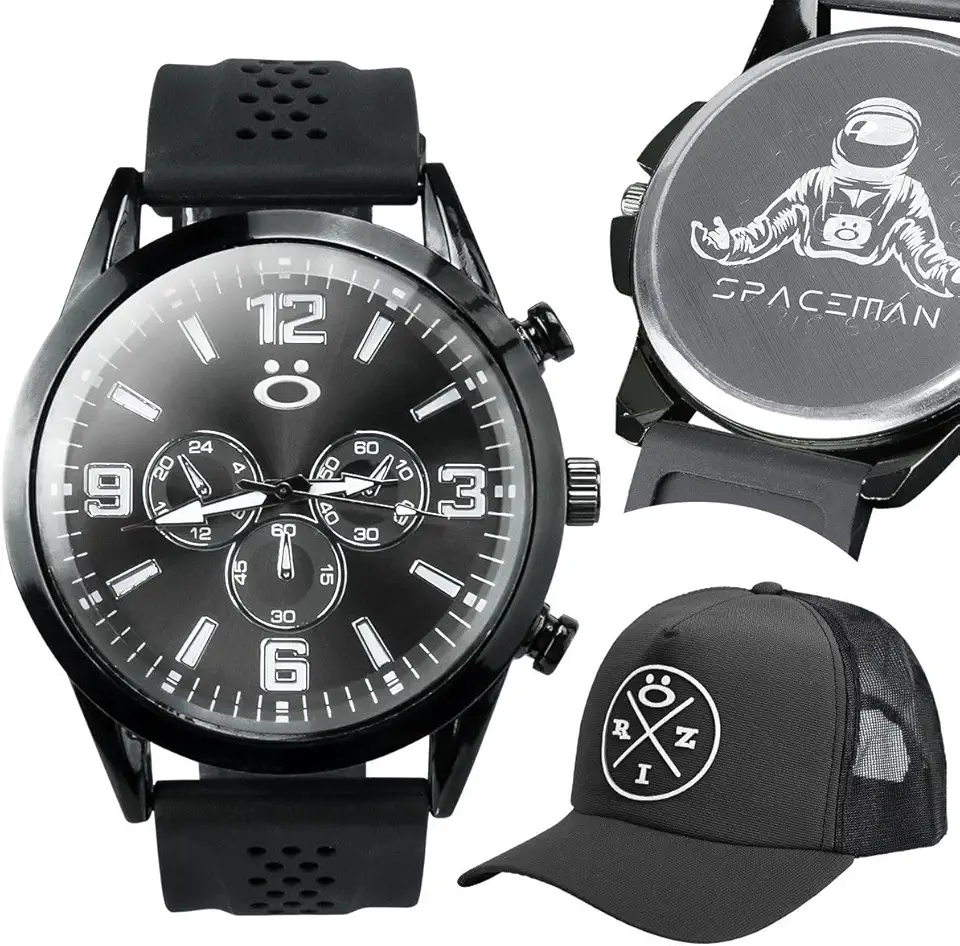 Relogio Masculino Preto Analogico Esportivo Silicone Conforto + Bone Redinha Ajustavel Qualidade Premium Casual Social Kit Presente Moderno Minimalista