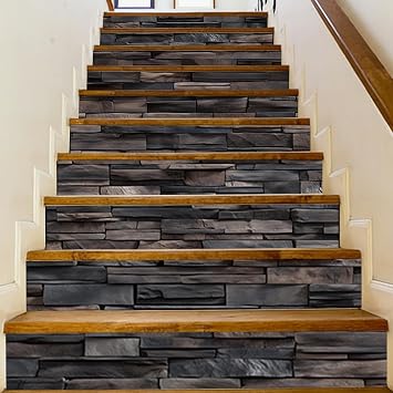 PLIGREAT 15 Strips Vintage Brick Stair Decals, Peel and Stick Stair Riser Stickers Shabby Brick Style Murals Decor for Steps 7.1"x39" Self-Adhesive Vinyl Stair Riser Decals for Home Hotel Decor