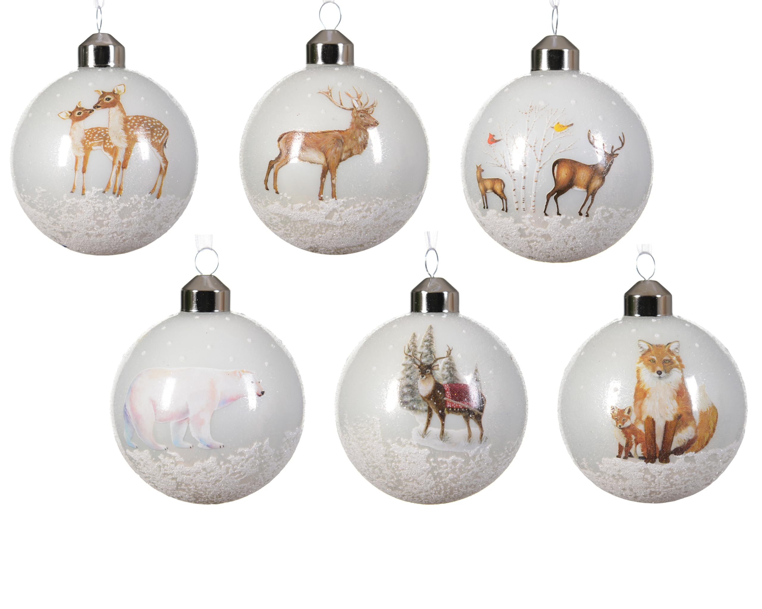 Kaemingk Weihnachtskugeln Glas 8cm x 12 Stück mit Tier Motiv Christbaumkugeln Weihnachtsbaumkugeln für Weihnachten - Christbaumschmuck & Weihnachtsbaumschmuck - Weiß