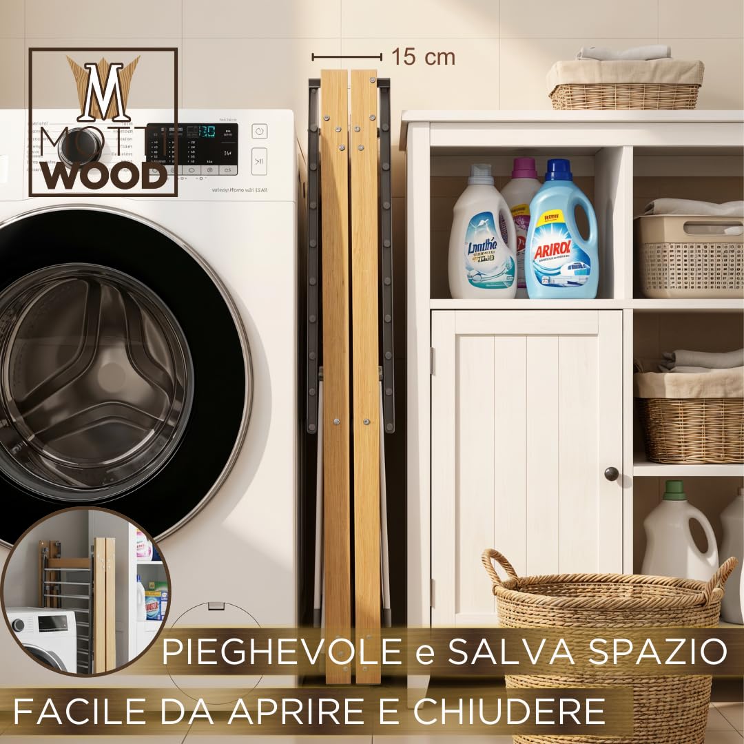 Stendibiancheria Pieghevole XXL, 4 Ali Laterali, Maxi Stendino Richiudibile e Salvaspazio, 25Kg Bucato, Stendi Biancheria Interno ed Esterno, 176 x 60 x 104 h cm, 4 Ruote Girevoli