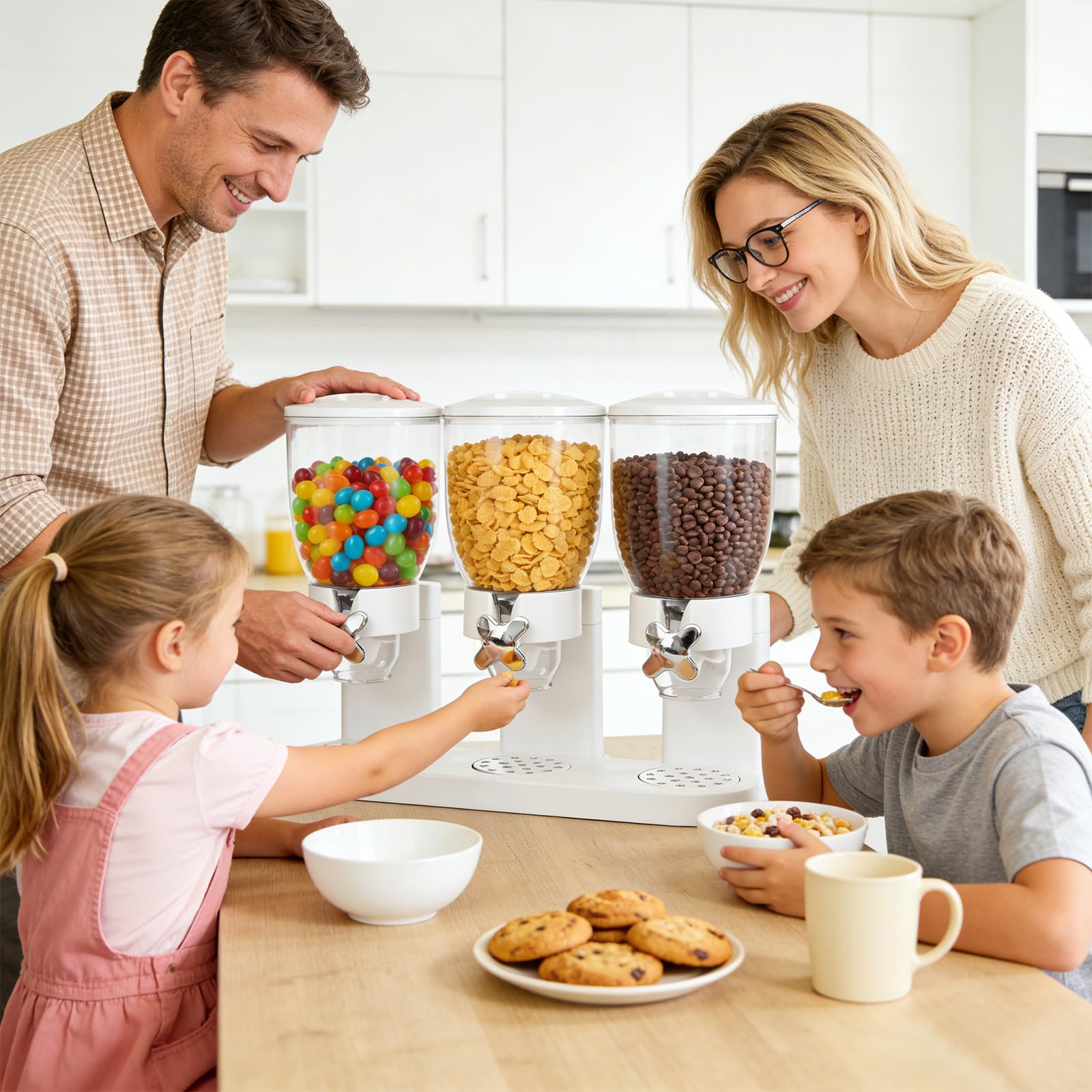 Cereal Dispenser 2L, Dreifacher Müsli Verteiler für die Arbeitsplatte, Müslispender 3er Set Luftdichte Behälter für Müsli, Reis, Körner, Süßigkeiten, Kaffebohnen