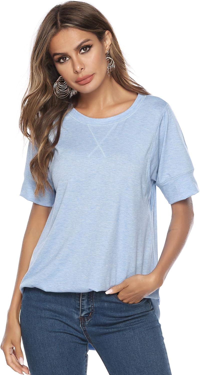 T Shirts for Womens Loose Fit Short Sleeve Casual Tops Cotton Ladies Tshirts Pullover Tees Crew Neck Side Split Tops - Image 3