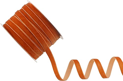 DINDOSAL Cinta de terciopelo de terracota de 38 pulgadas de una sola cara, cinta fina de terciopelo para envolver regalos, cinta naranja quemada,