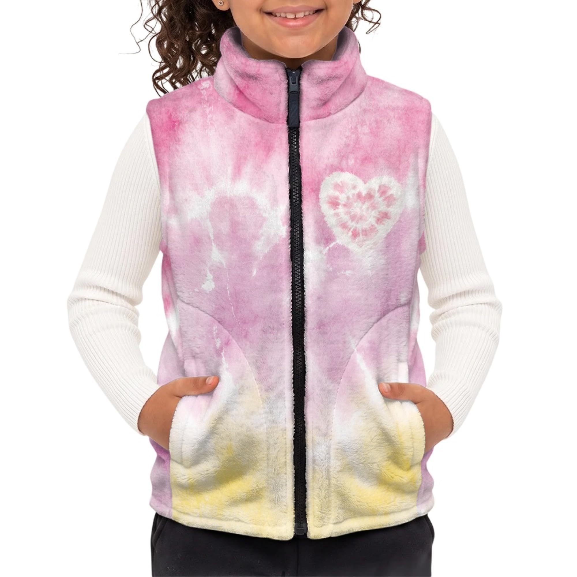 Amzbeauty Chaleco de forro polar para niños, sin mangas, teñido anudado