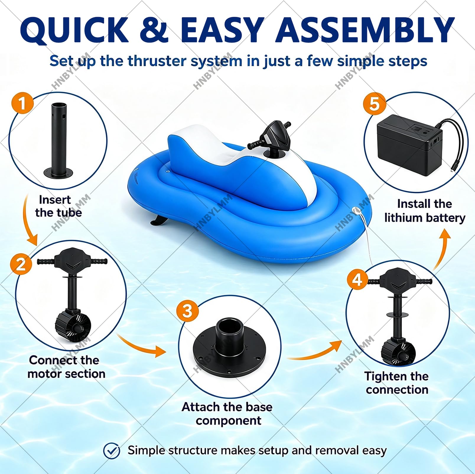 Moto D'acqua Gonfiabile Motorizzata per Adulti, Galleggiante per Piscina | Gommone Elettrico con Batteria da 2600 mAh, Portata di 120 KG, Autonomia di 30-60 Min, per Lago, Spiaggia e Sport Acquatici