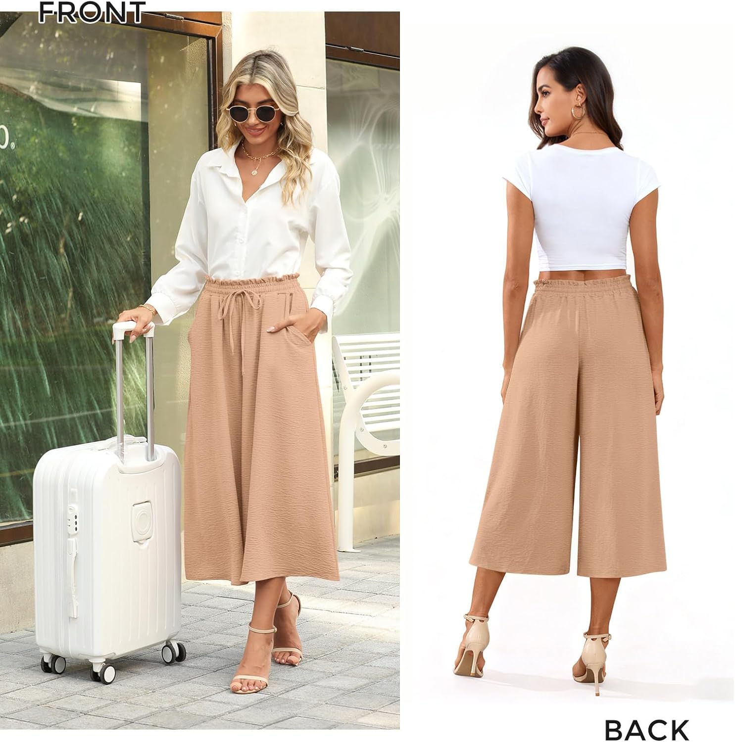 Bestbee Womens Capri Palazzo Pants Dressy Casual Wide Leg Pant Gaucho Capris with Pockets - Image 5