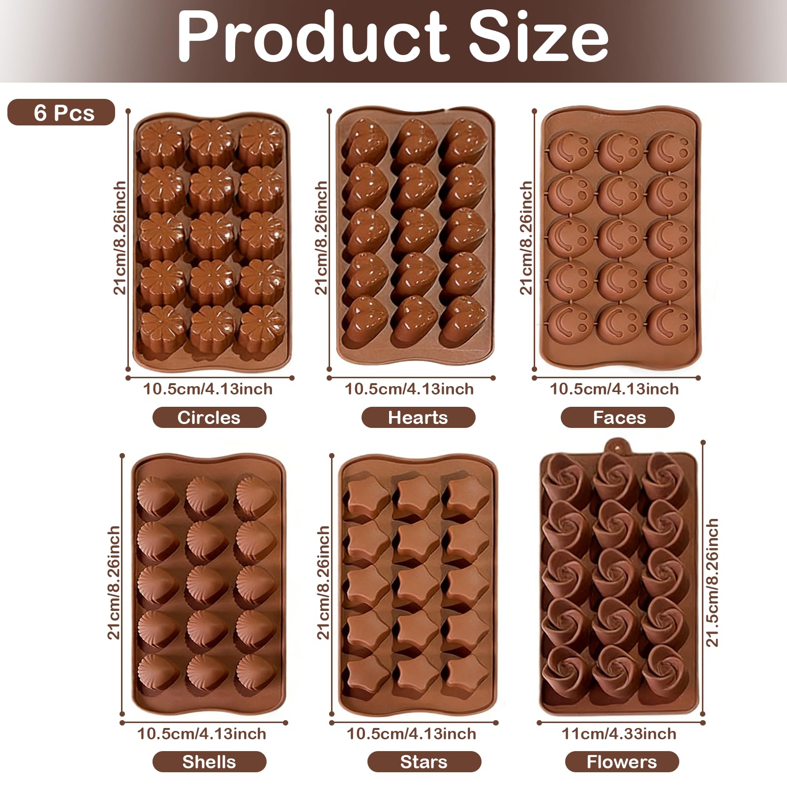 Moldes Bombones, 6 Piezas Silicona Moldes de Chocolate, Diferentes Formas, Caramelo 3D, para Hornear, Chocolate, Gelatina y Cubitos de Hielo, Caramelos, Dulces — view 2
