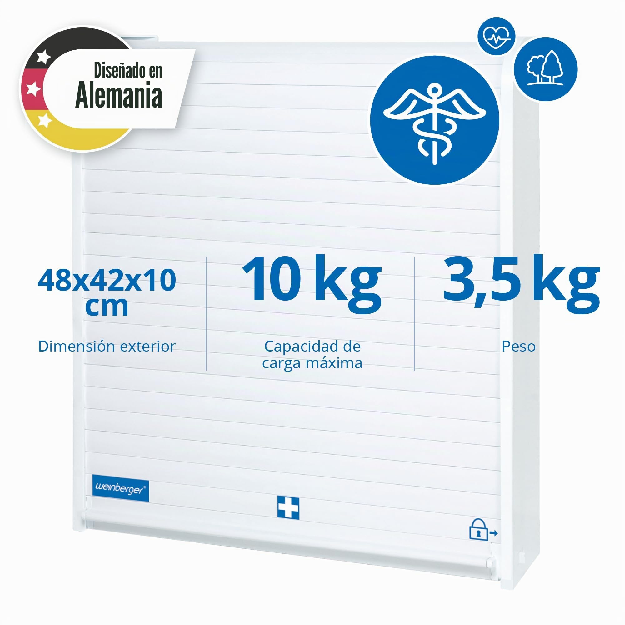 WEINBERGER Jalousie Medizinschrank mit Kindersicherung für Hausapotheke mit 14 Schubfächern, Kunststoff Weiss, Medikamentenschrank, Arzneischrank, 48 x 42 x 10 cm HxBxT, Modell: 06806