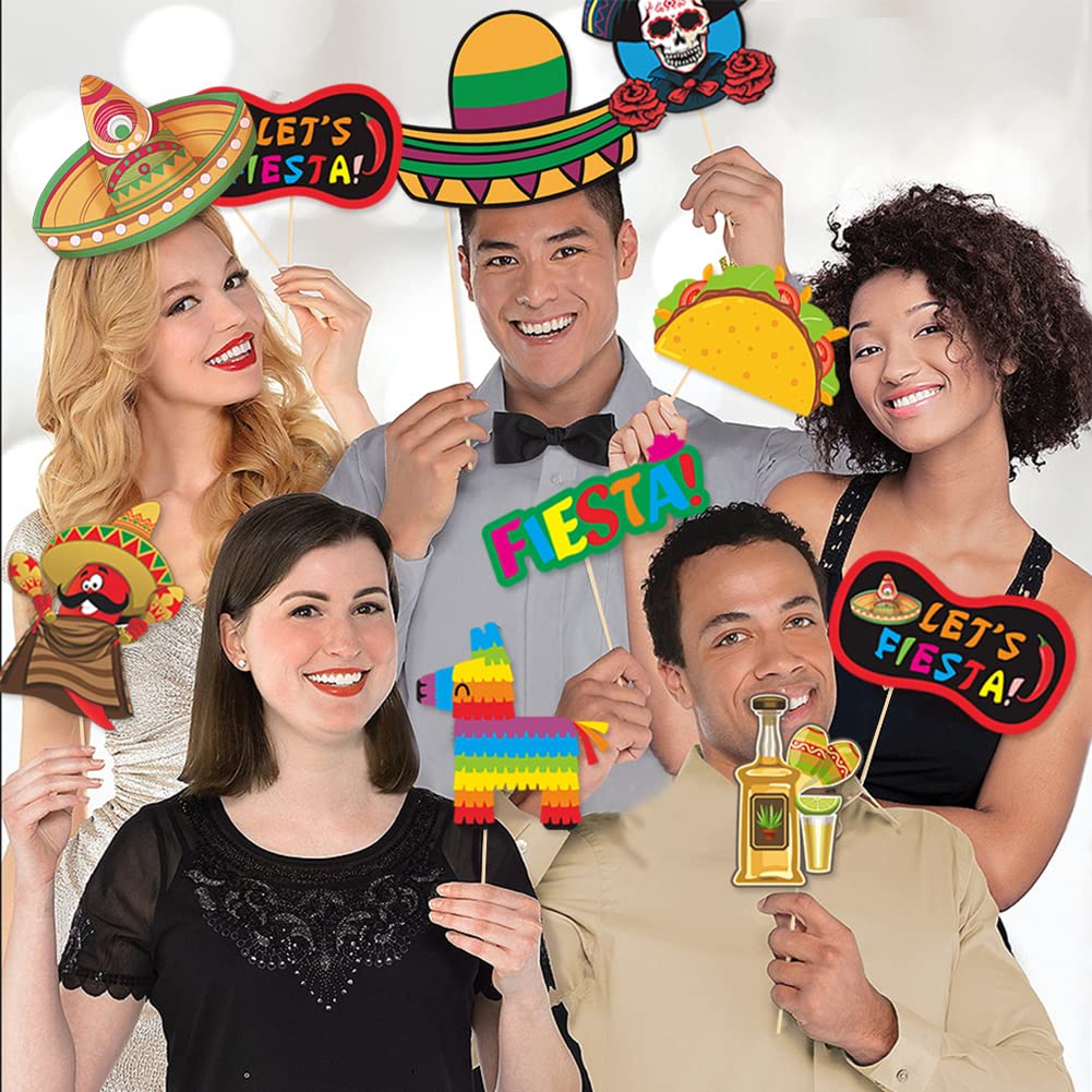 41 Pezzi Set Photo Booth Fiesta Messicana E Cinco De Mayo – Oggetti Di Scena Con Bastoncini E Cartello - 2