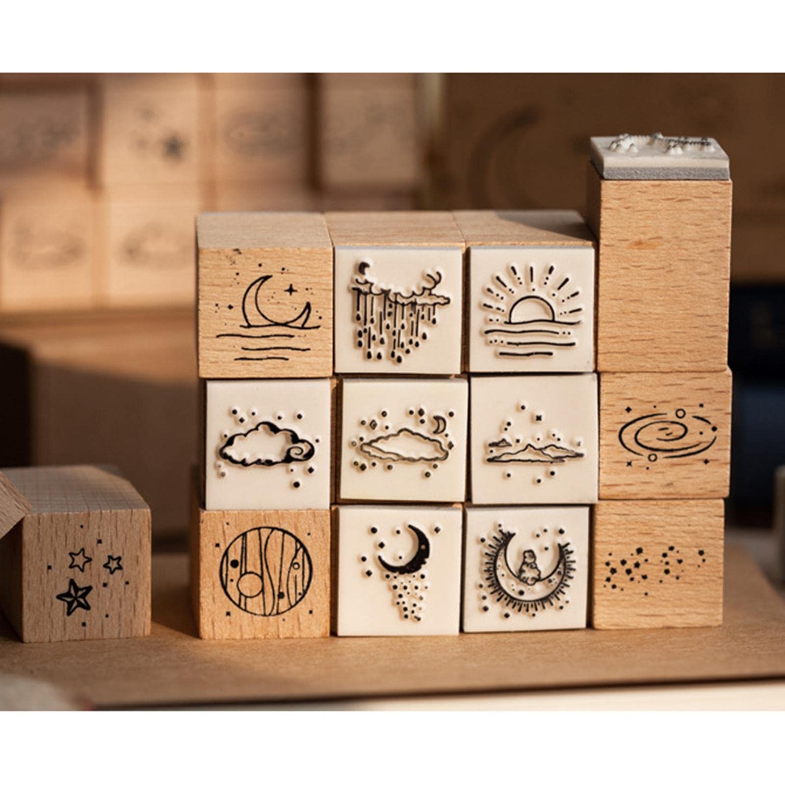 12 Tampons En Bois - 2.5x3cm - Motifs Fleurs Et Bénédictions - Scrapbooking DIY