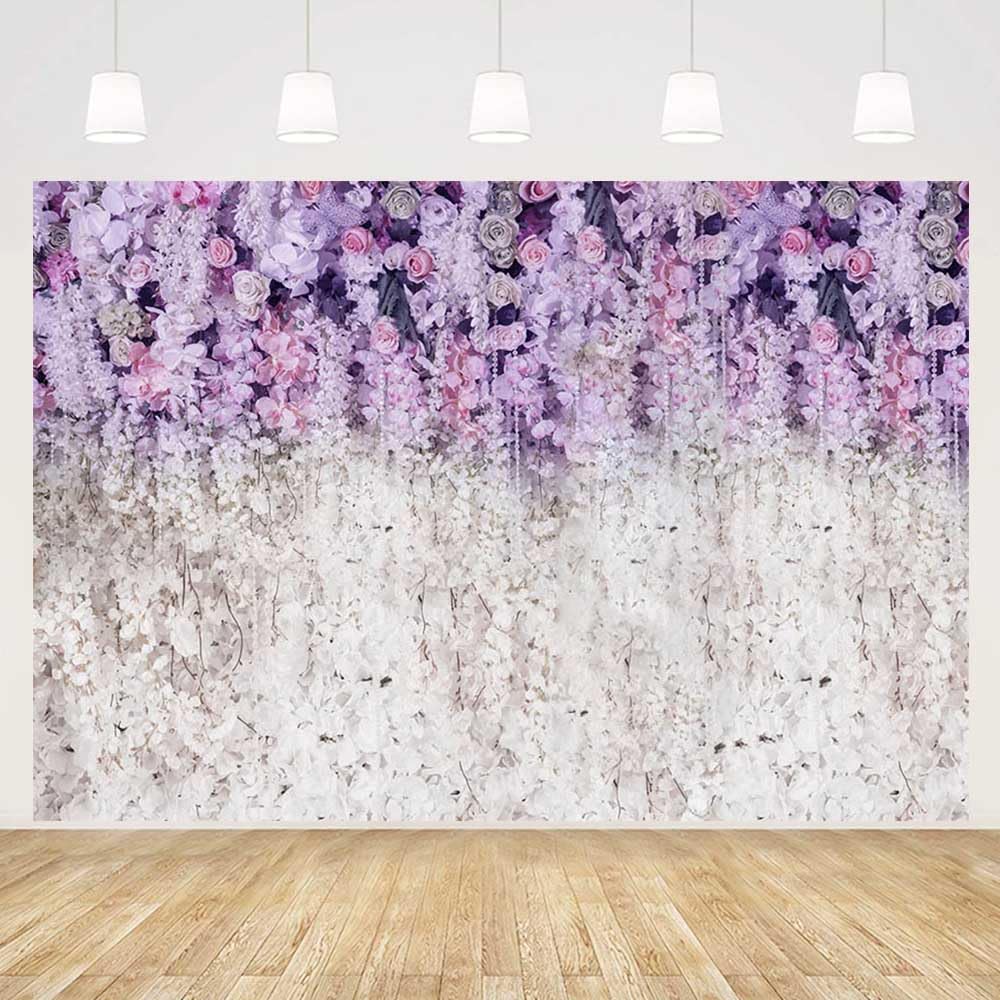 MEHOFOND Lavender and White Floral Bridal Shower Photo Studio Background Props Light Purple Lilac Wedding Photography Backdrop for Girl Portrait Baby