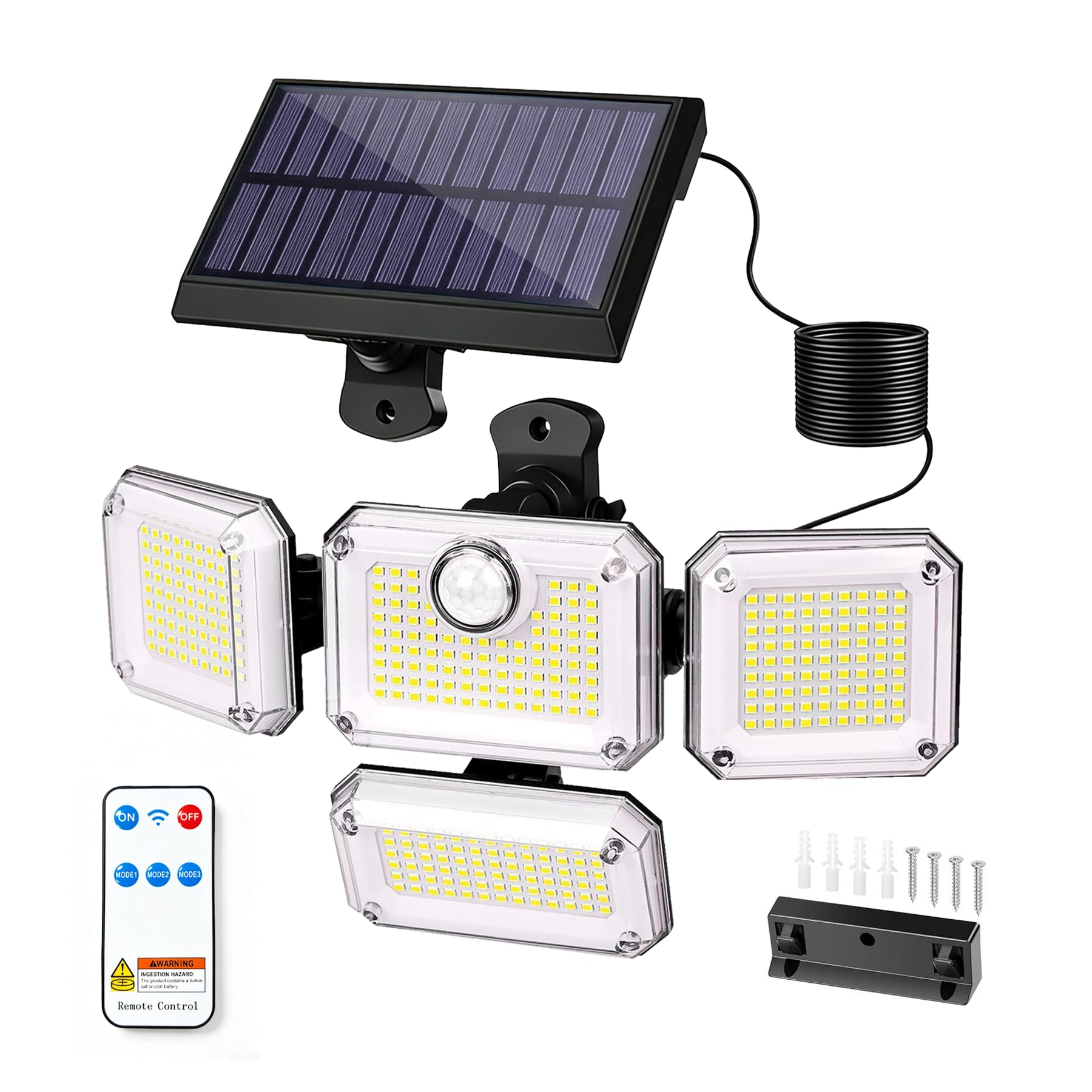 333LED Solar Wall Lights Outdoor Motion Sensor, IP65 Waterproof 270° Wide Angle Solar Security Lights Outdoor, 3 Adjustable Heads Remote Control 3 Modes Outdoor Solar Flood Lights-Upgraded Split-Type