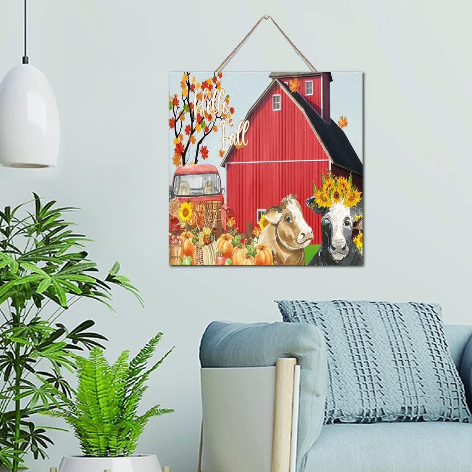Panneau en bois rustique Hello Fall pour habiller un mur vide de salon