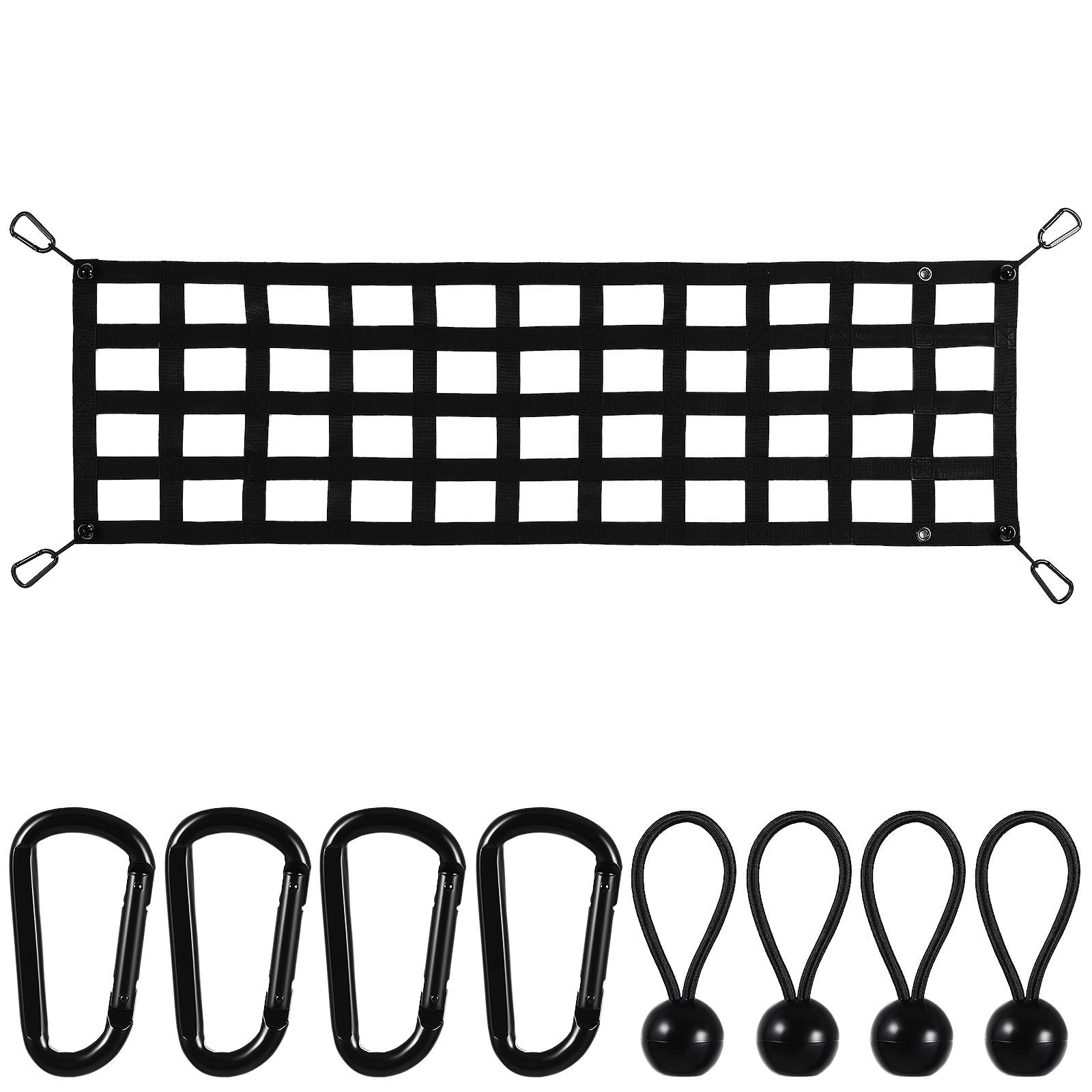 Frachtnetz für Pickup Truck Polyester Schwarz mit Karabinerhaken für Möbel und Kajaks für Ladeflächen und Autos Leicht zu Montieren