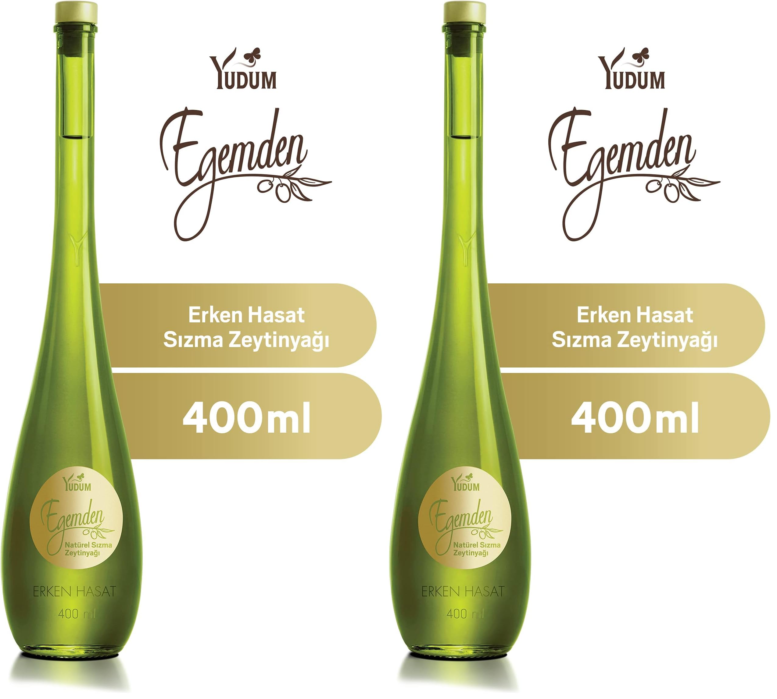 Yudum Egemden Özel Tasarım Erken Hasat 400 ml Sızma Zeytinyağı Cam (2 paketi)