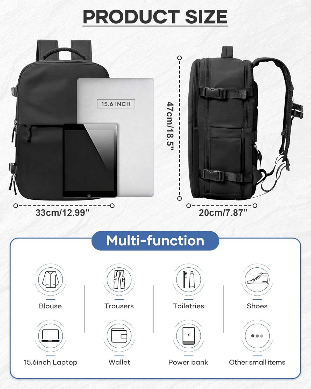 Vacuum Backpack Travel With Pump,Mochila De Viaje Compresion Al Vacio,Large Carry On Vacpack Backpacks For Women Men,Personal Item Travel Backpack With Vacuum System,Black - Image 2